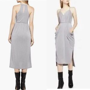 BCBGeneration Drape Front Slouch Sleeveless  Midi Dress in Grey Frost, XS NWT